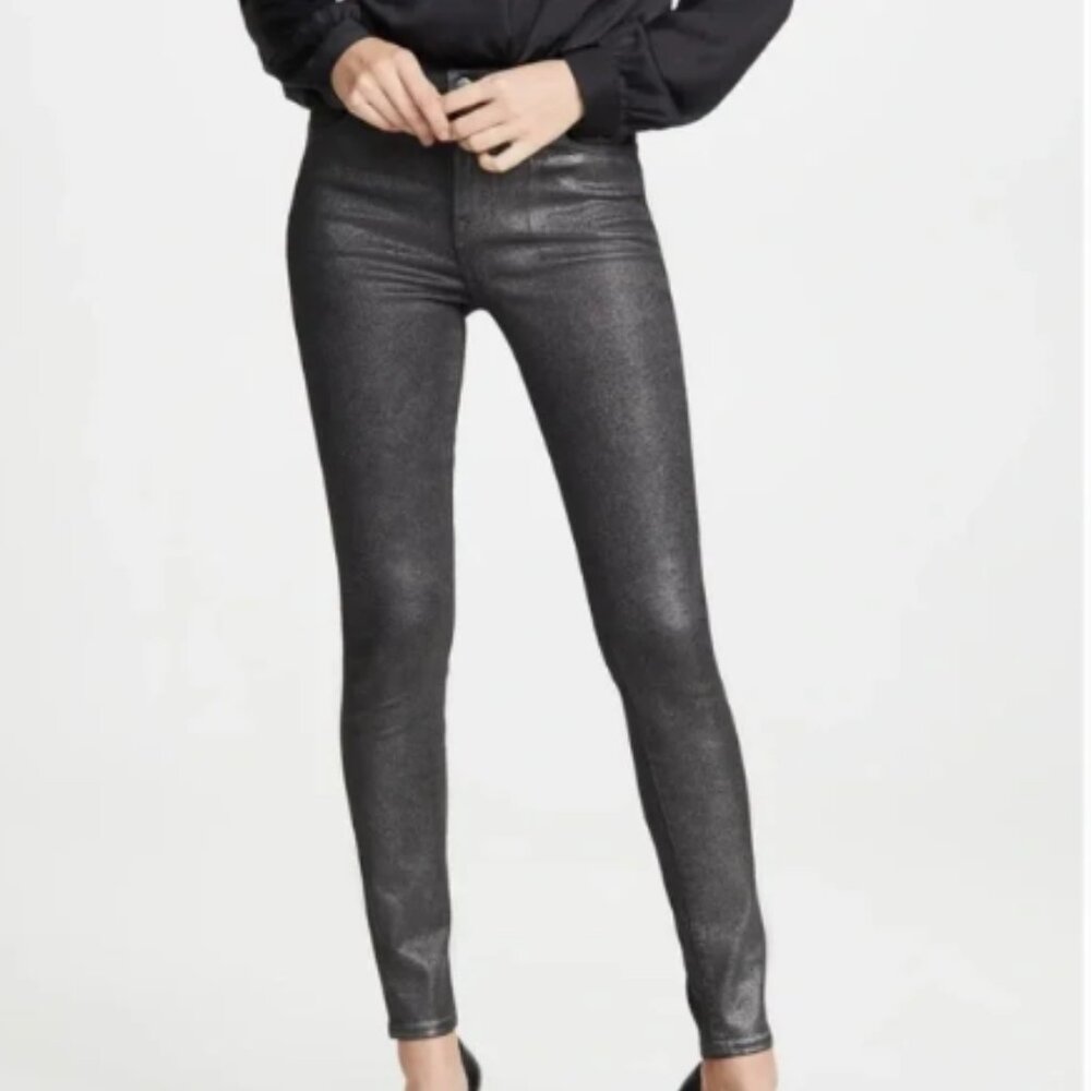 J Brand Maria High Rise Skinny Silver Lament Denim Pants (42)